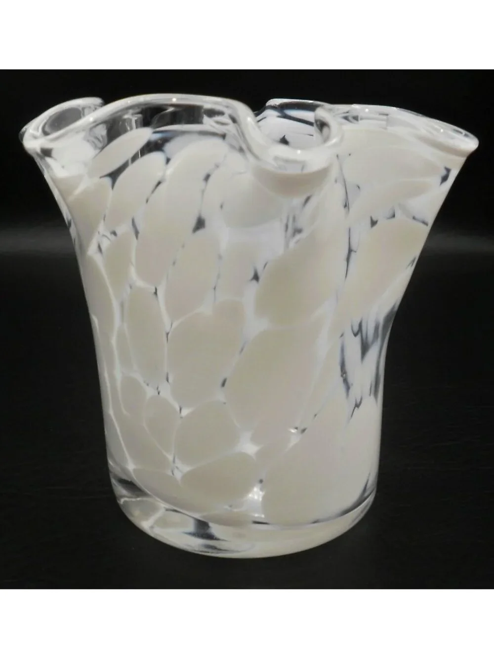 Hand Blown Art Glass Handkerchief Vase Clear and White Murano Style 5 Inches